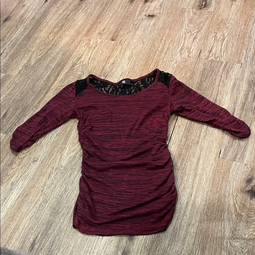 Iz Byer Maroon Long Sleeve Top with Black Lace
